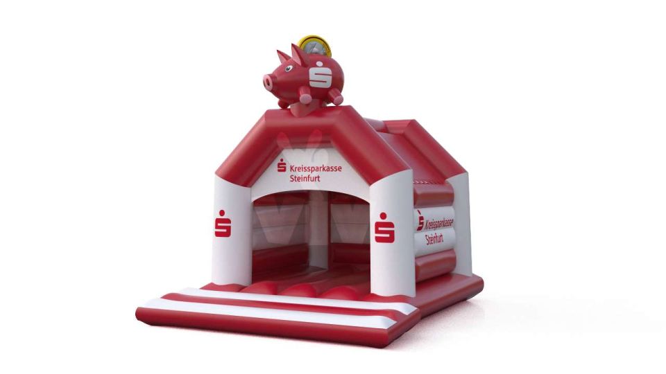 Bounce "Sparkasse" with roof - Collection Sparkasse commercial inflatable bounce