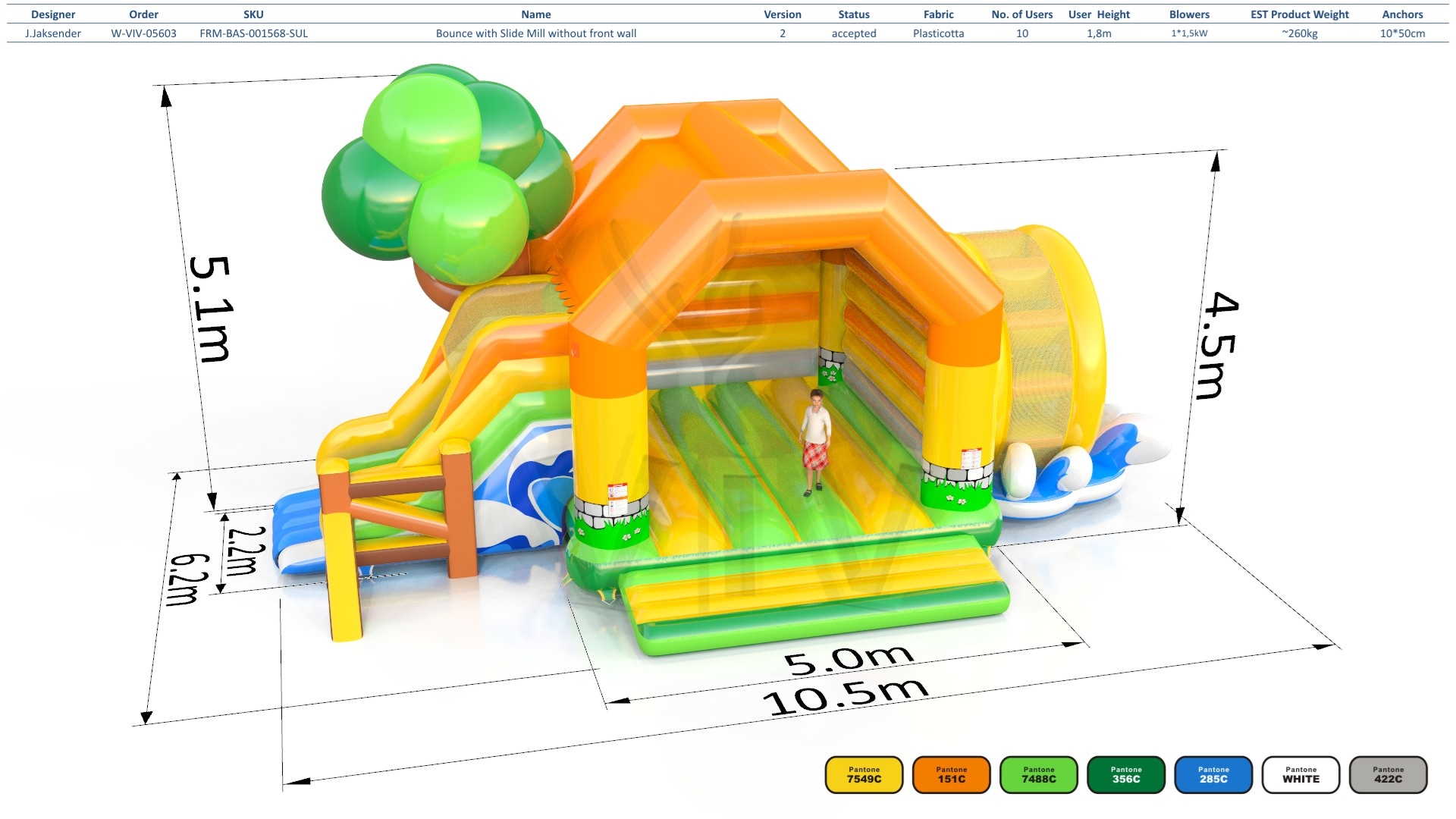 Bounce with slide Mill without front wall commercial inflatable bounce