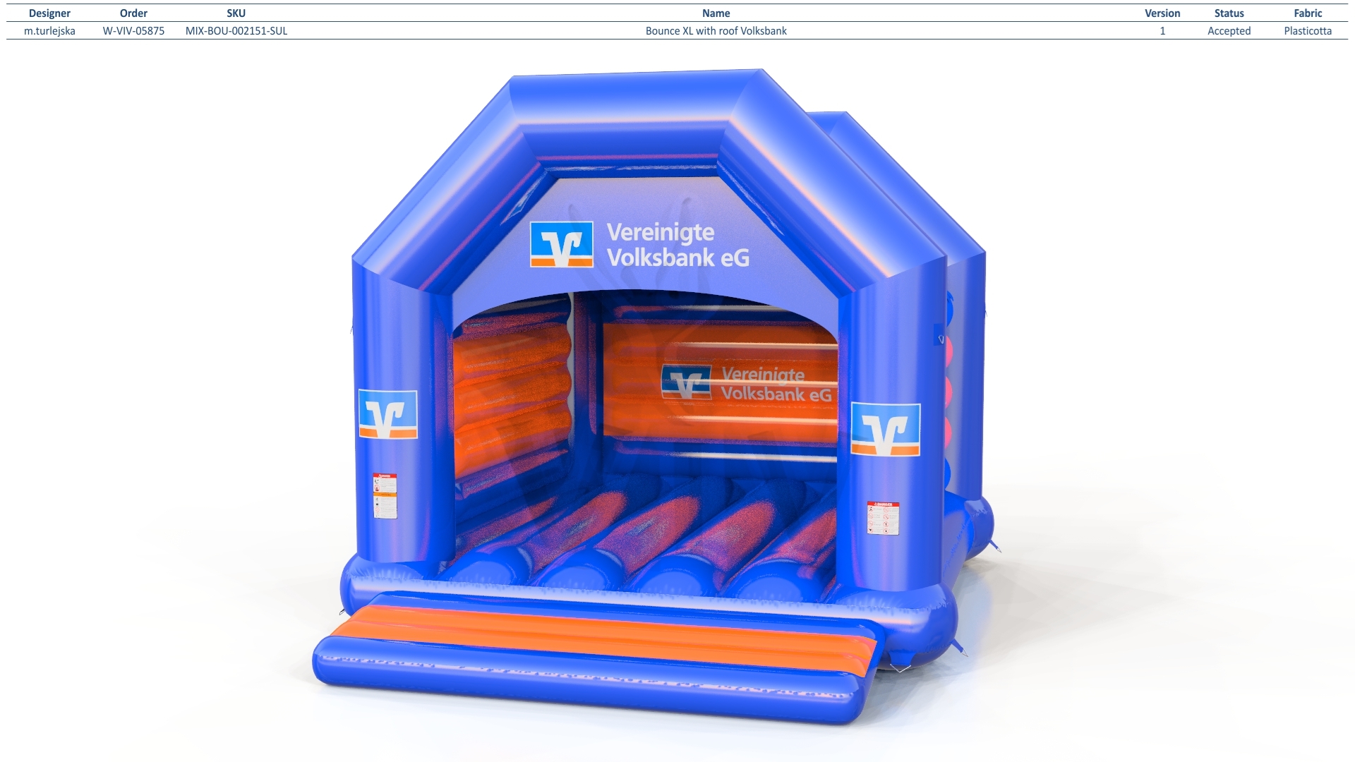 Bounce XL with roof Volksbank commercial inflatable bounce
