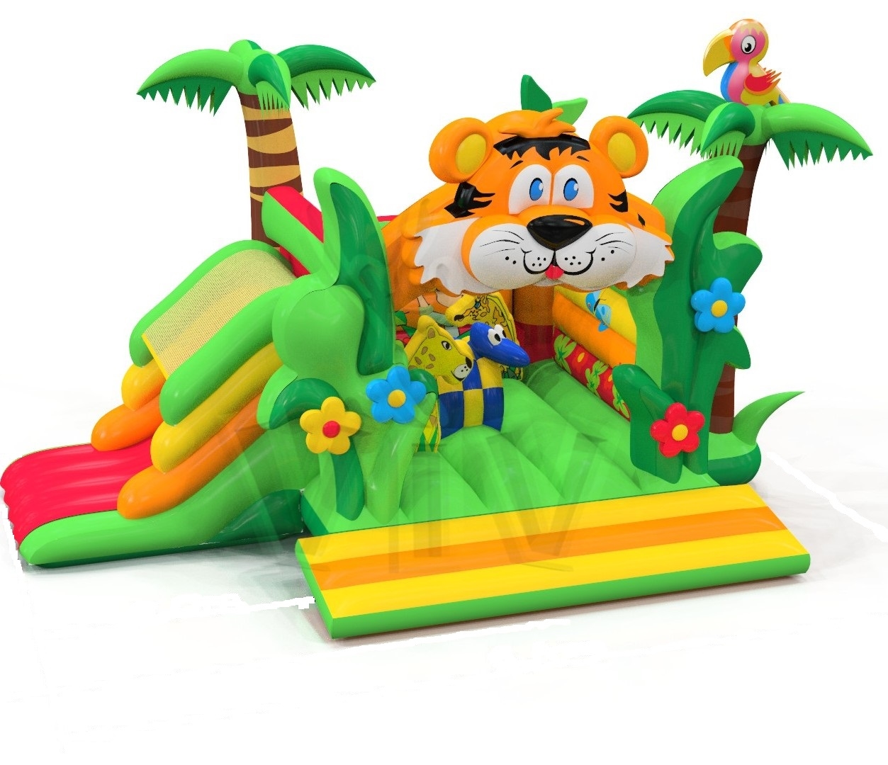 Bounce Tiger with slide and figures - Collection Jungle De Luxe commercial inflatable bounce