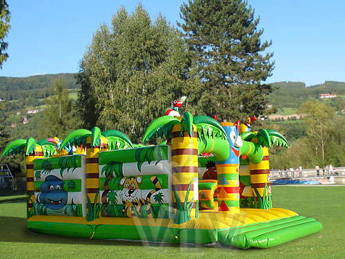 Large colourful VIV inflatable attraction with classic commercial amusement styling