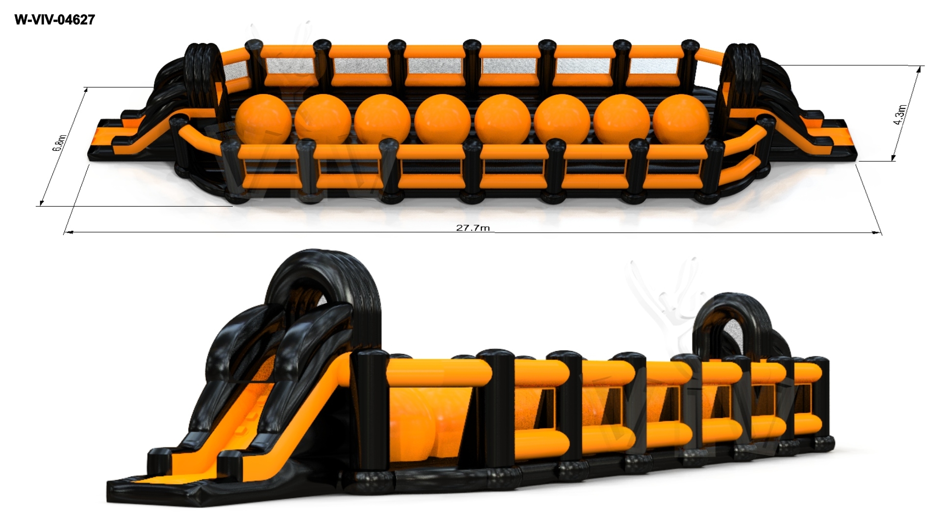 Wipe-Out Extra Long Black and Orange commercial inflatable obstacle course