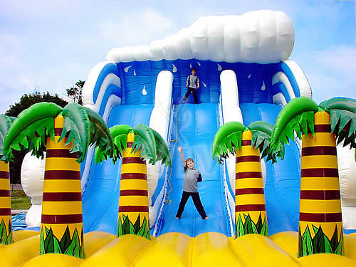Wave-shaped inflatable slide