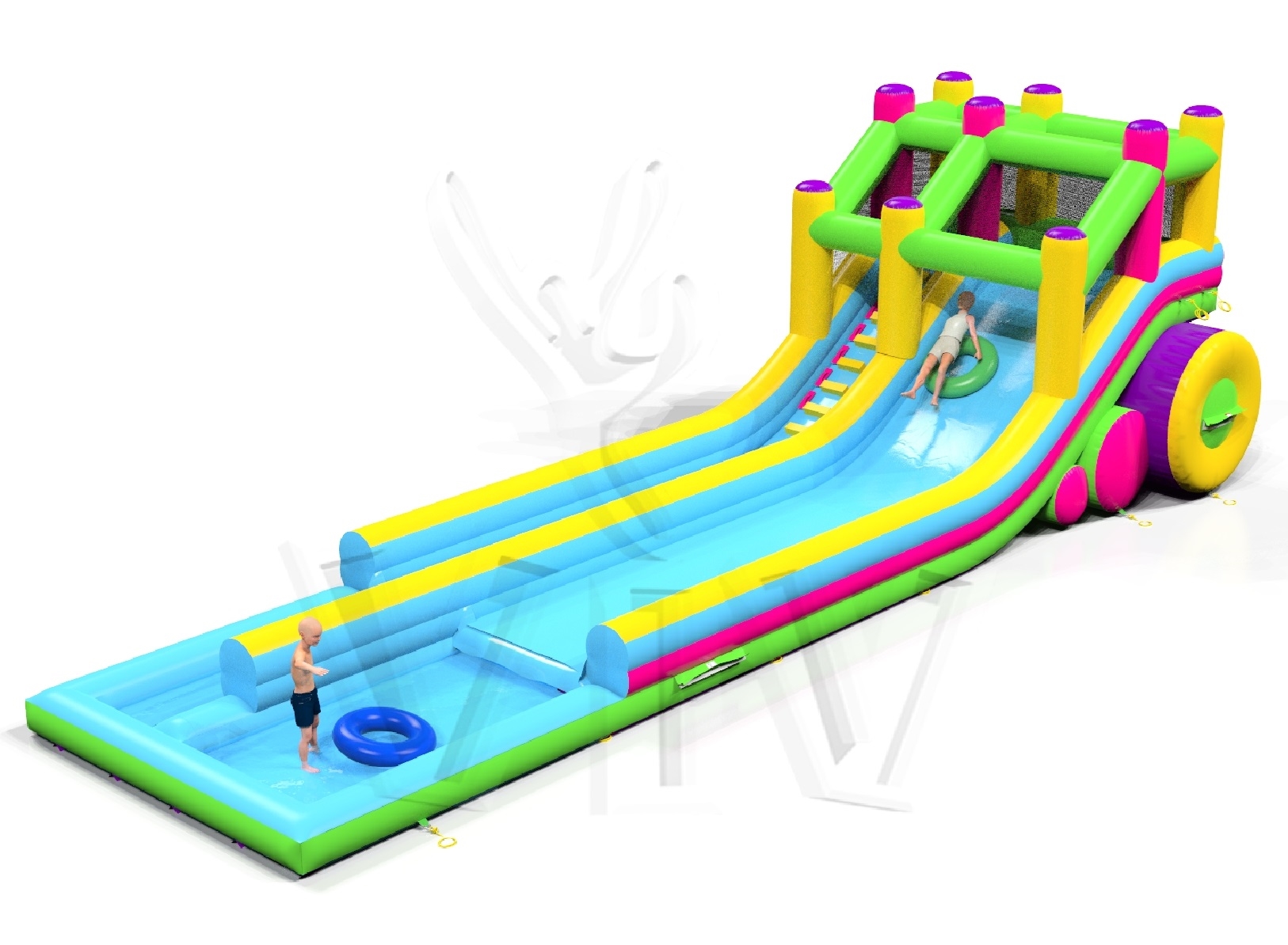 Waterslide 12,8m with Pool and Entrance on the Same Side commercial inflatable slide
