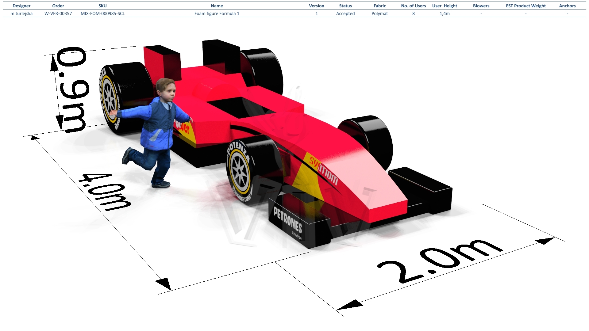 Foam figure Formula 1 commercial inflatable softplay