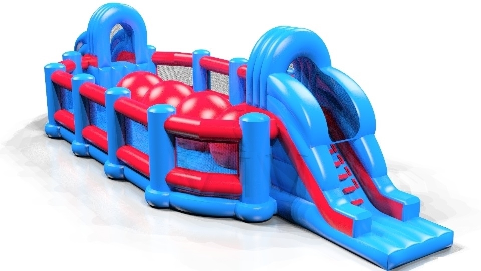 Wipe-Out with Barrier Blue and Red commercial inflatable wipe-out attraction