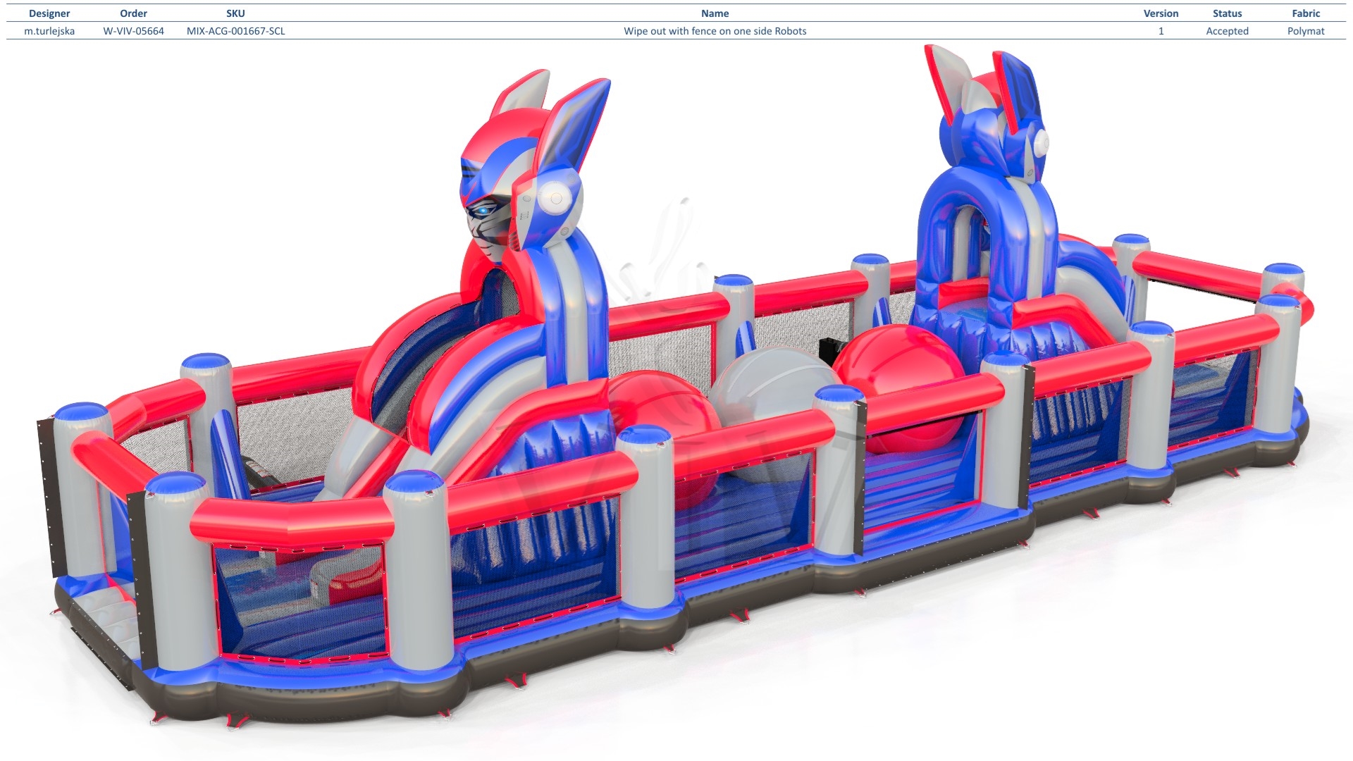 Wipe Out with fence on one side Robots commercial inflatable wipe-out attraction
